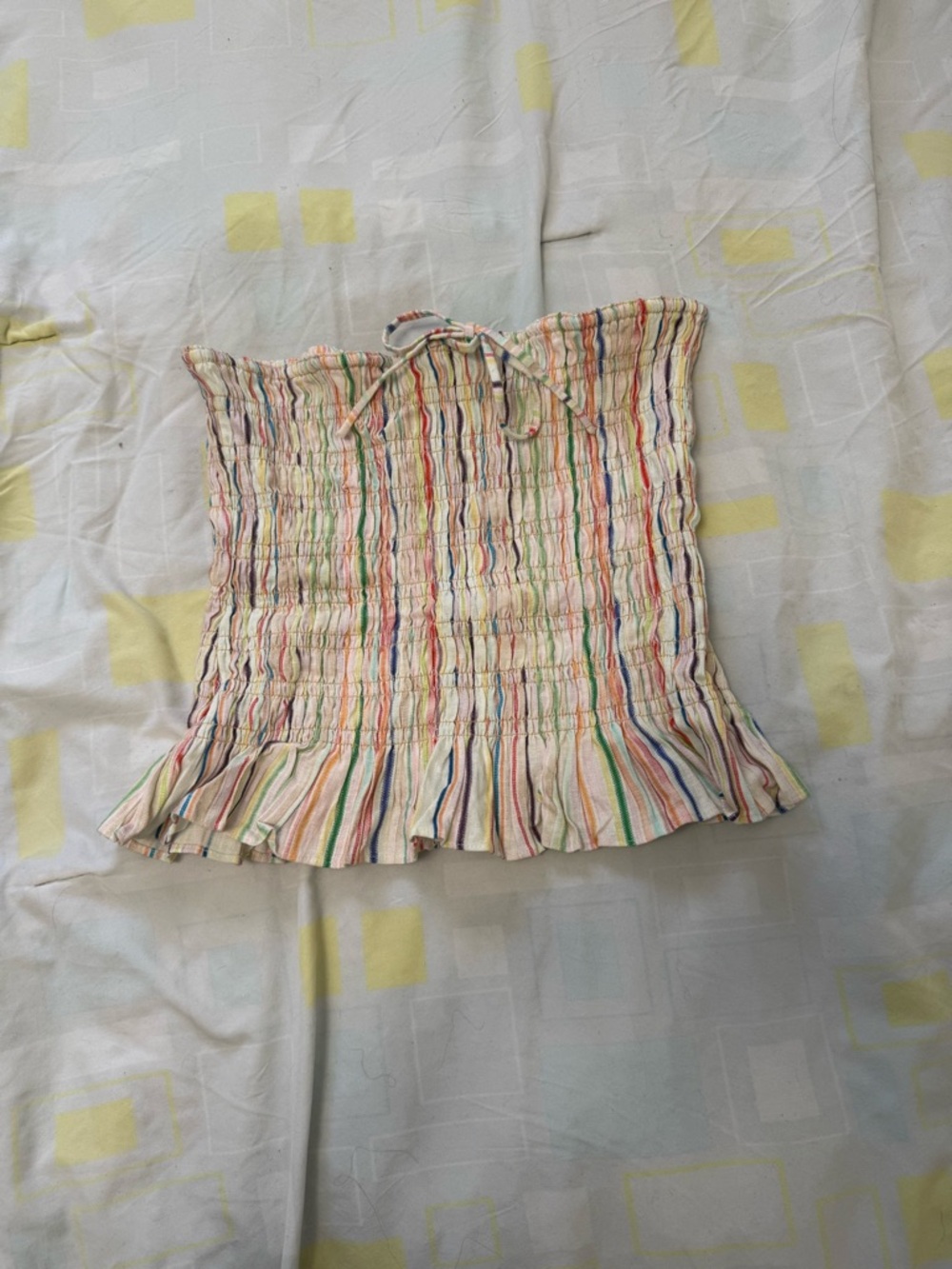 Smocked Strapless Tube Top with Rainbow Stripes